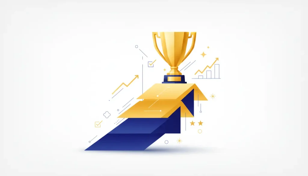 Professional success concept illustration with trophy theme in Chelsea blue and gold colors representing betting achievement