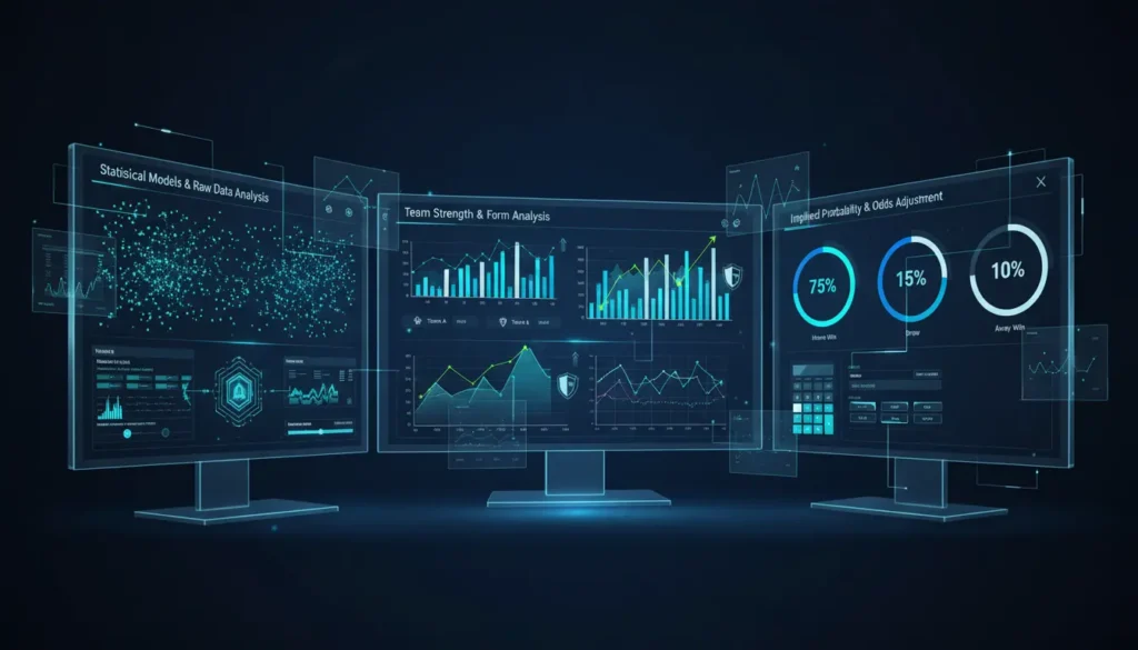 Bookmaker odds calculation dashboard showing statistical models and betting algorithms