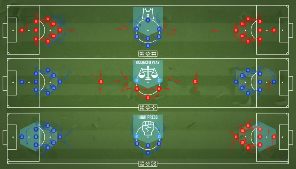 Tactical football diagram showing Chelsea formation versus different opponent types bottom table mid table and top six teams