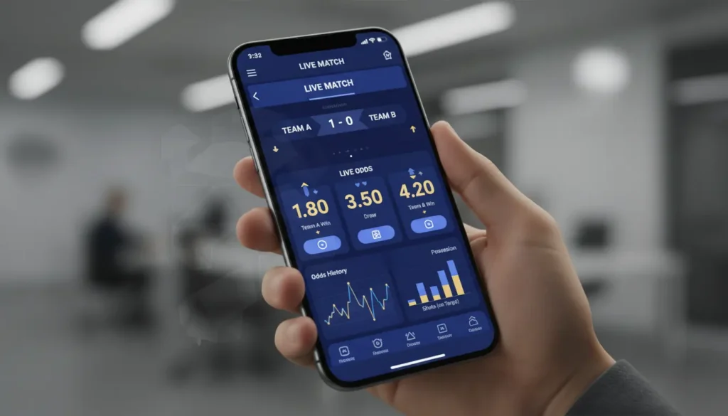 Modern mobile betting app interface displaying live Chelsea FC odds with clean design and blue branding