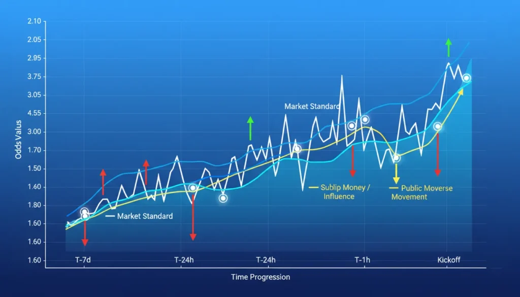 Betting odds movement chart displaying price changes from opening to closing lines
