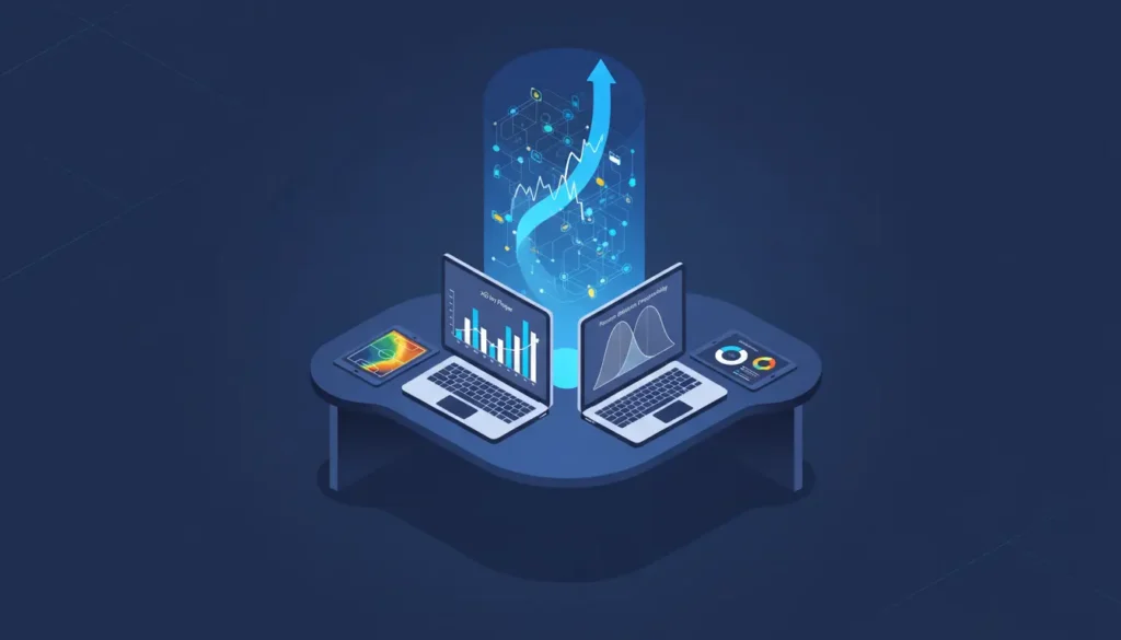 Data analytics dashboard showing xG statistics, Poisson distribution graphs and betting probability charts