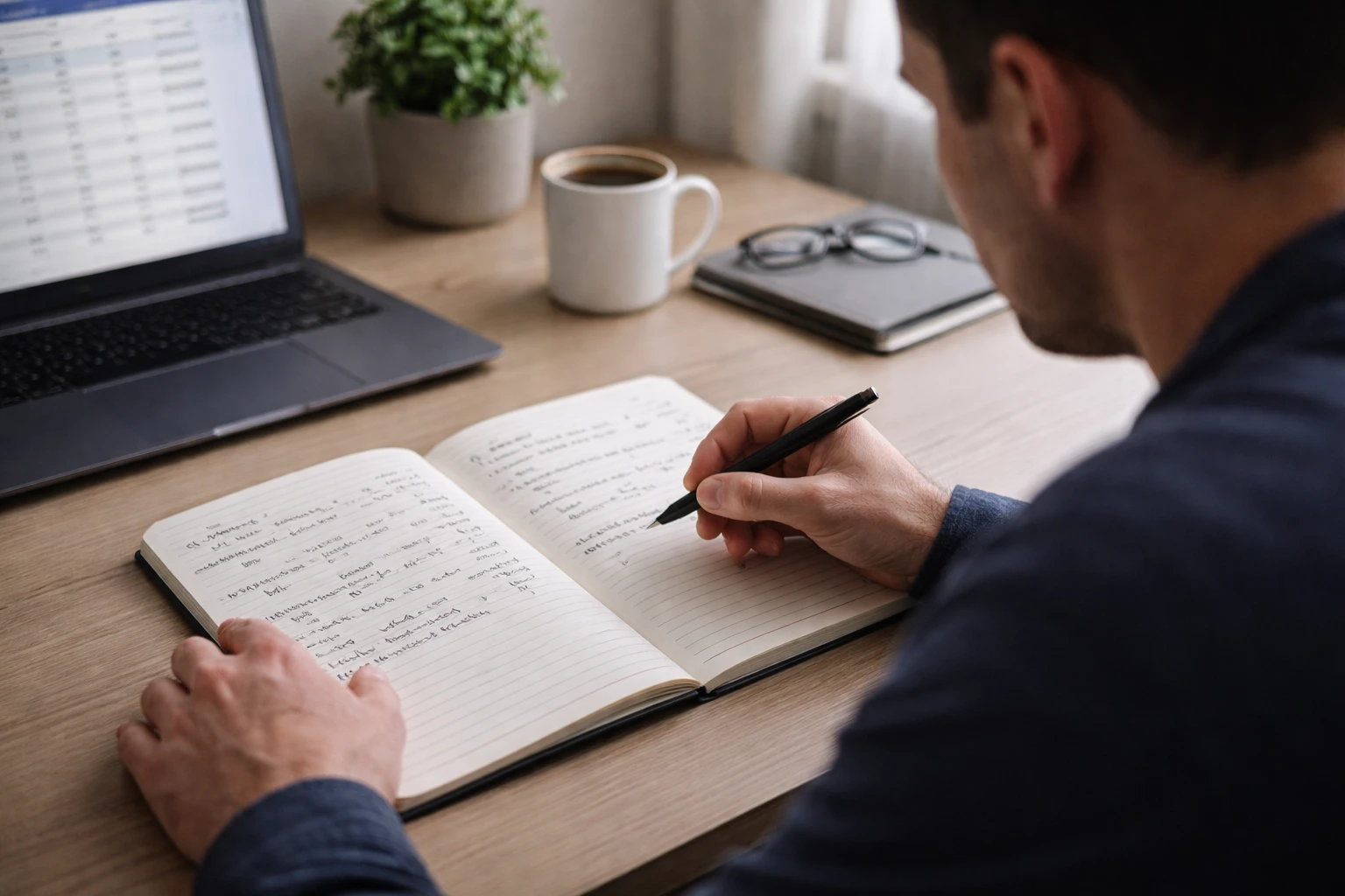 Person reviewing betting notes with a calm focused expression