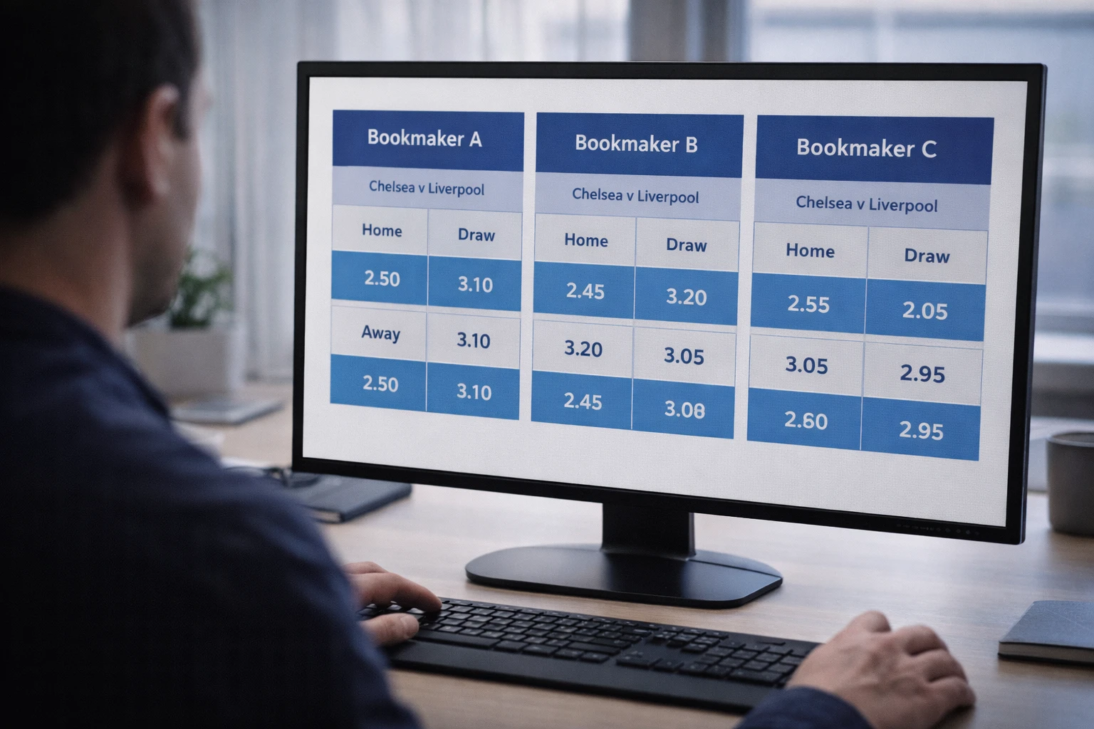 Person comparing odds across multiple browser tabs on a computer