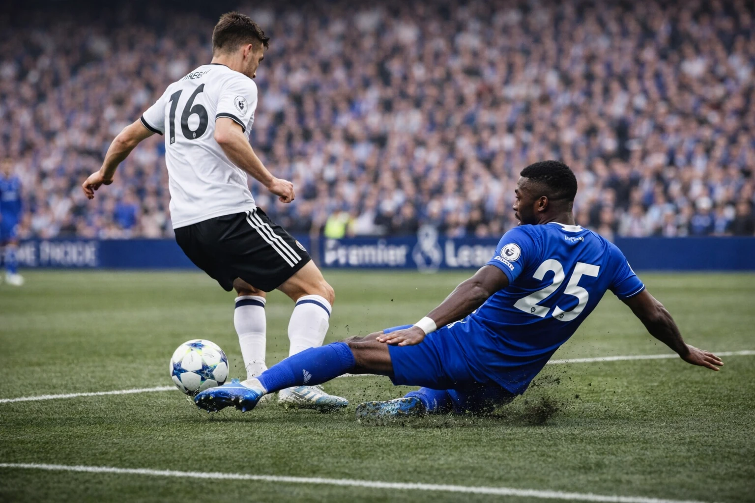 Midfielder making an aggressive sliding challenge on an opponent