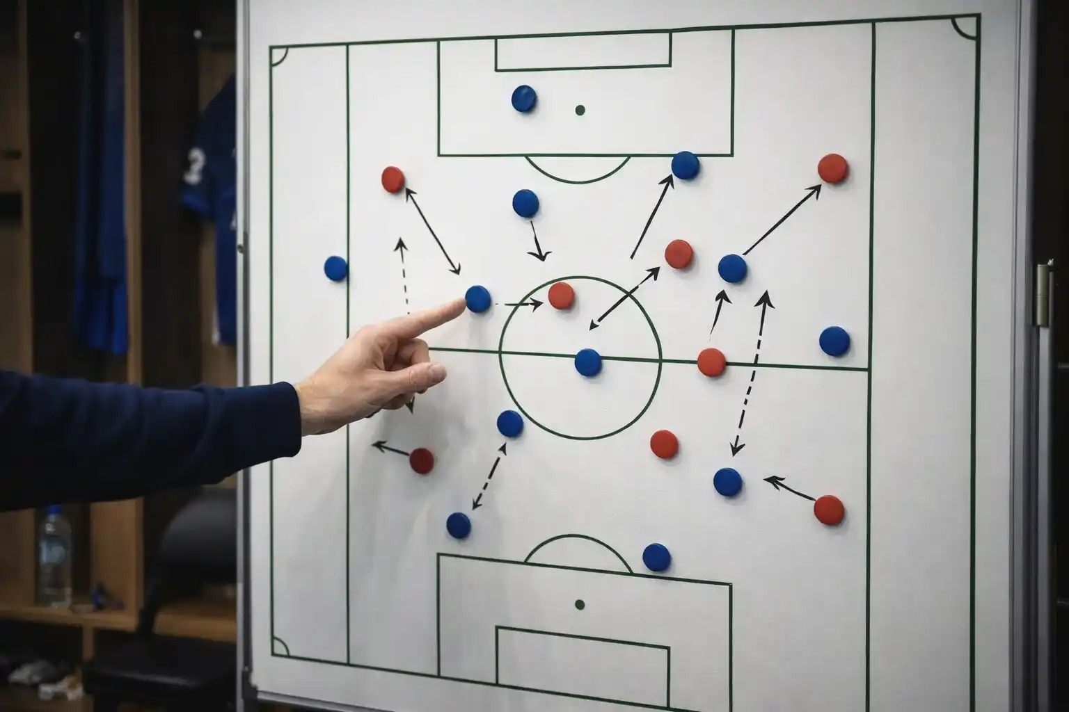 Football tactics board showing European match formation and strategy