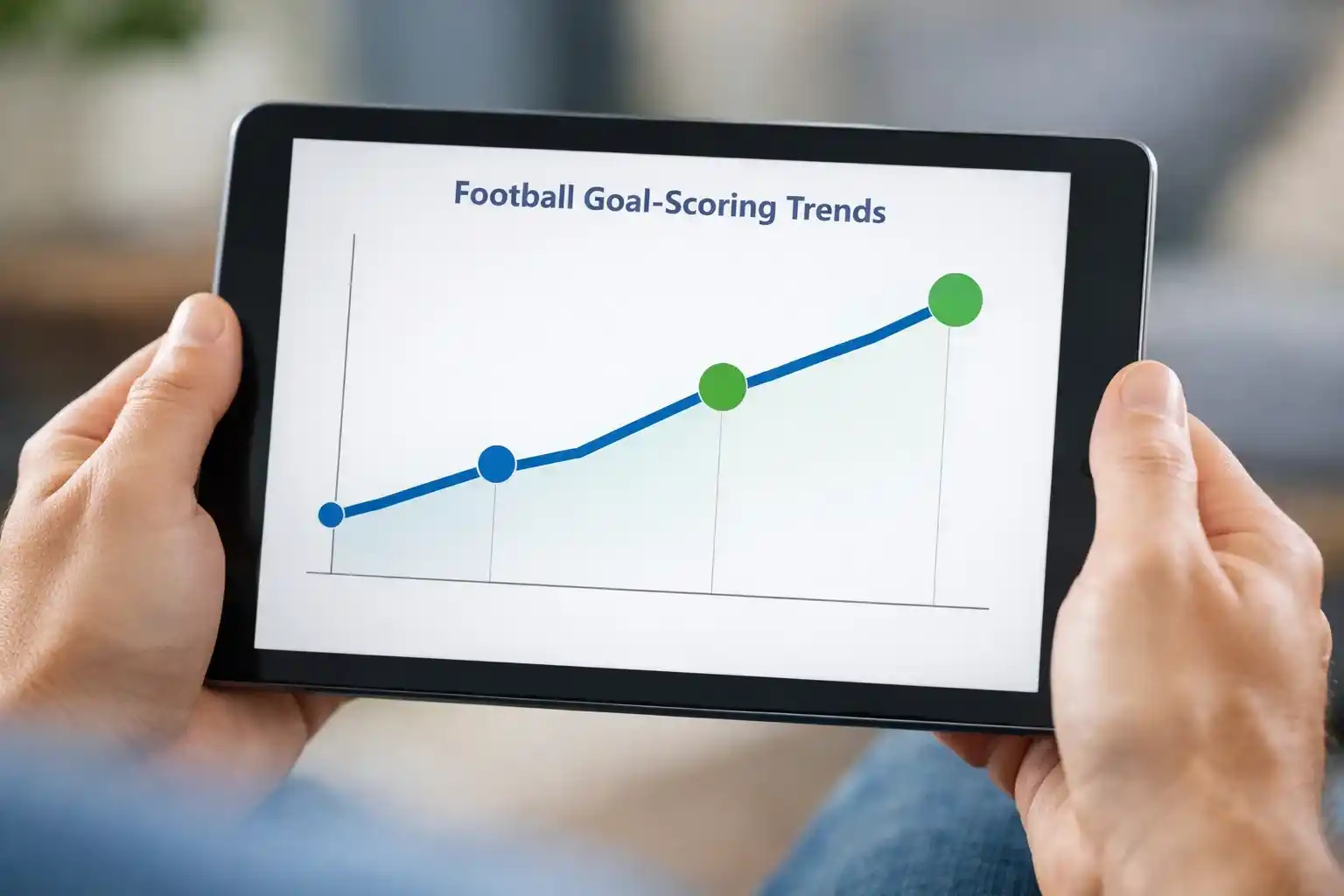 Line graph showing goal scoring trends displayed on a tablet screen
